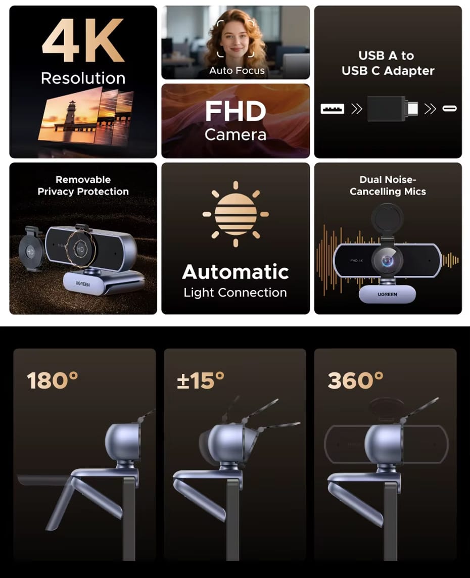 UGREEN Webkamera 4K UHD USB - Obrázek 3