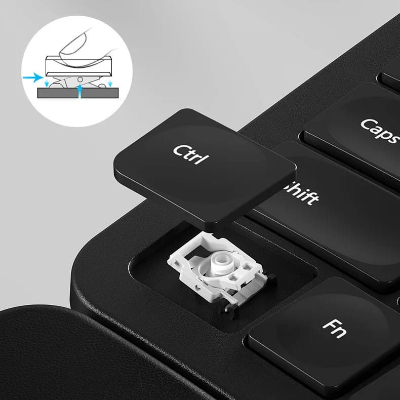 Ergonomická podsvícená bow klávesnice s opěrkou zápěstí - bezdrátová, USB-C napájení - detail kláves