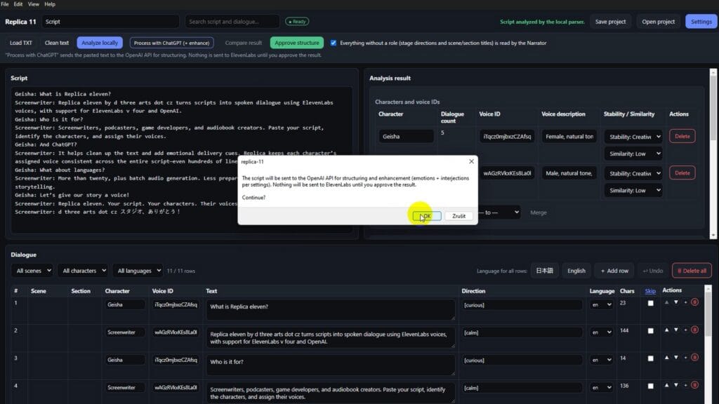 Replica11 - Script to Speech Software - screenshot step 5