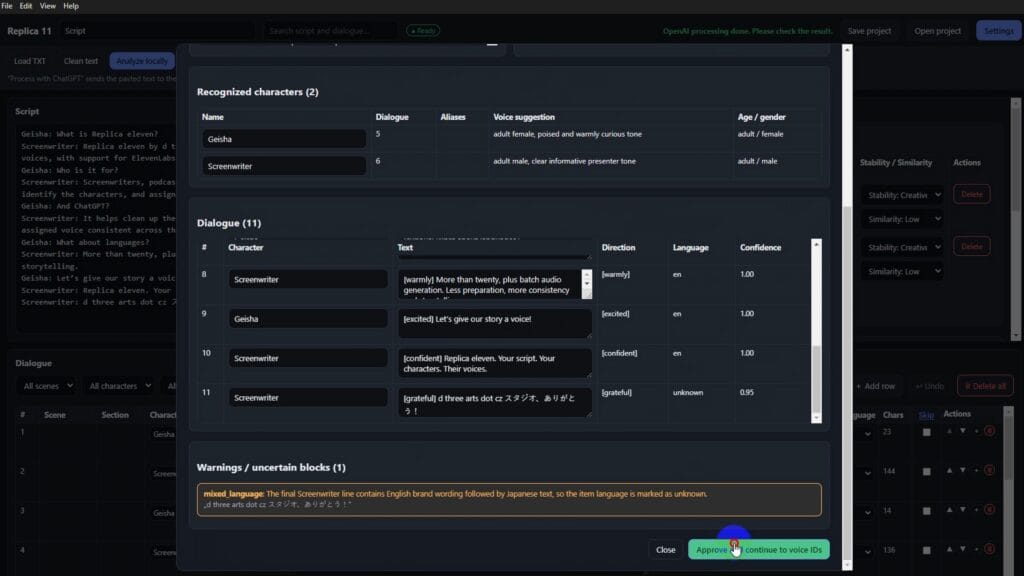 Replica11 - Script to Speech Software - screenshot step 6