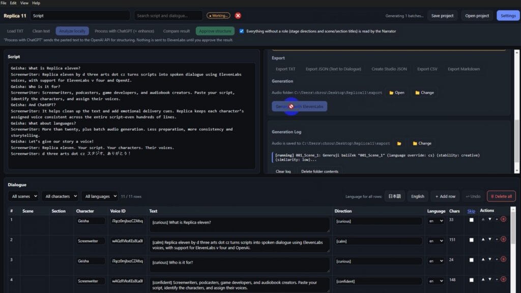 Replica11 - Script to Speech Software - screenshot step 8