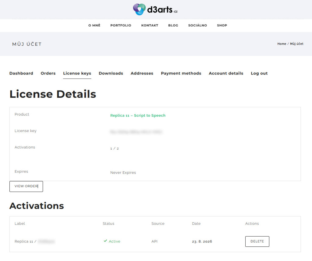 Licence control - My account