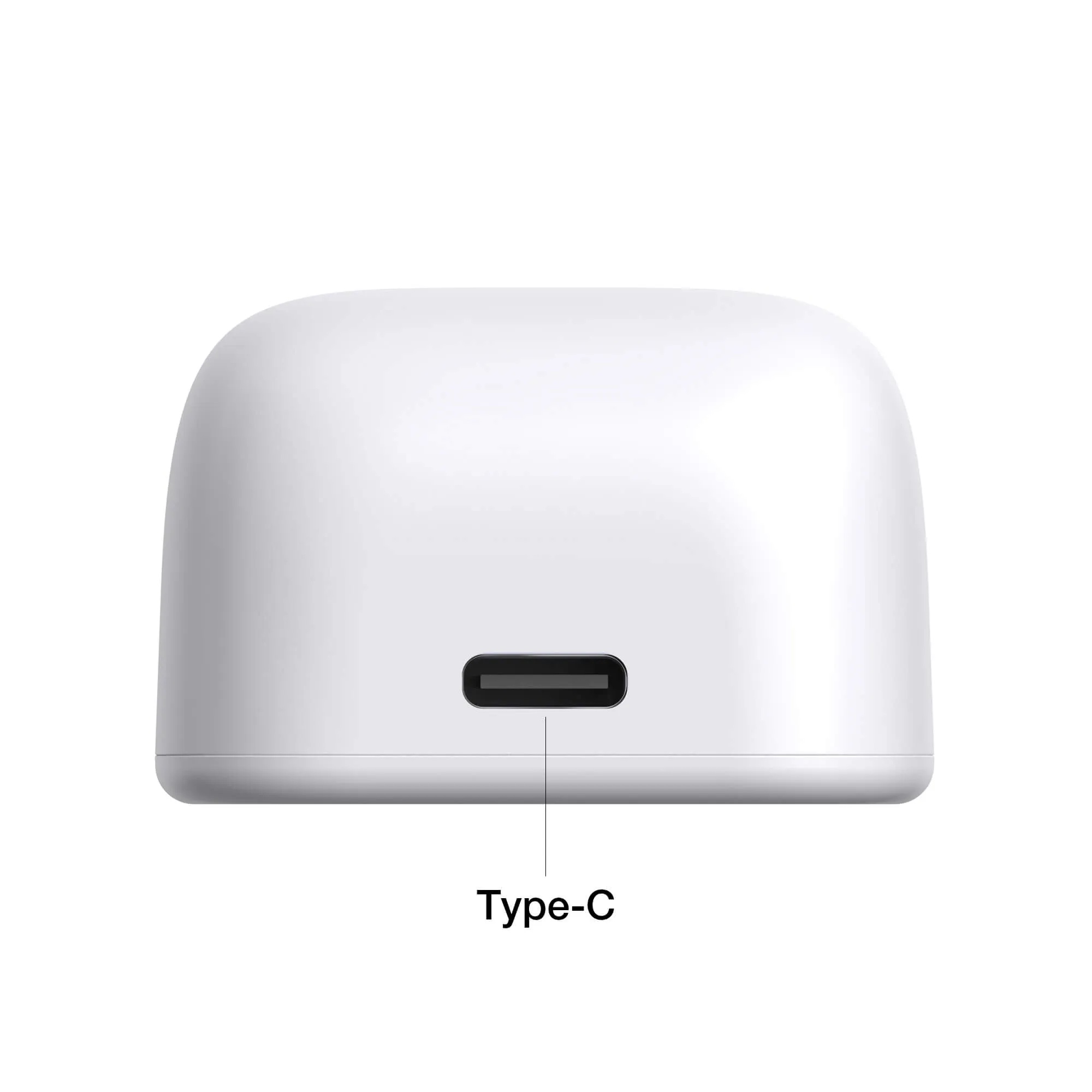USB-C napájecí port na spodní straně bílé Pocket AIBI nabíječky.